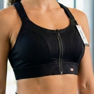 SHEFIT Black Zip Front, Adjustable Sports Bra..